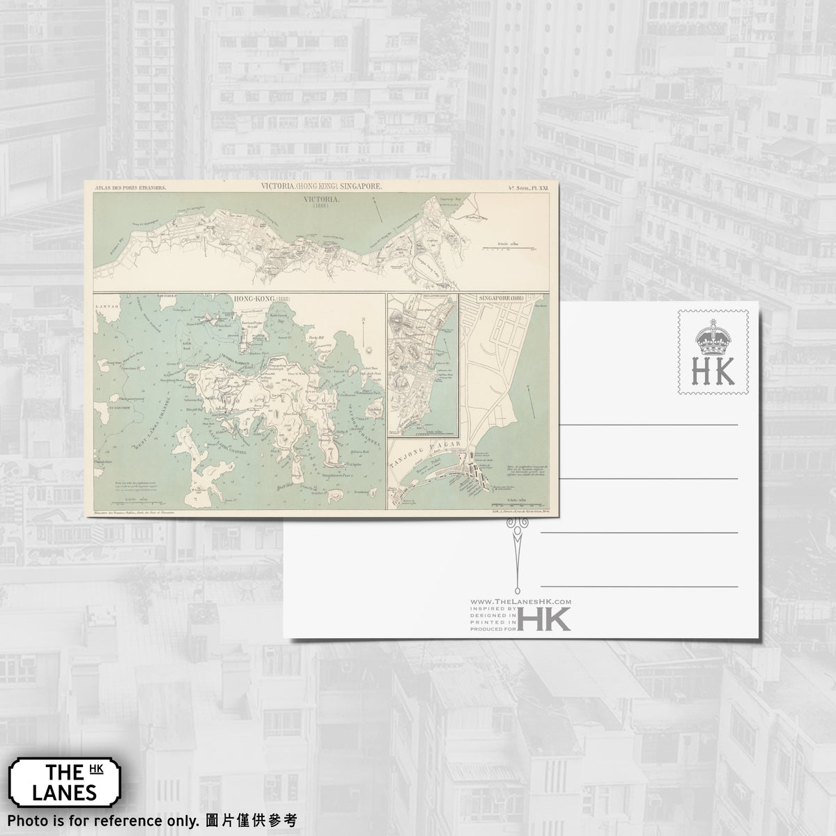 1888 Map of Hong Kong A6 Postcard - The Lanes HK