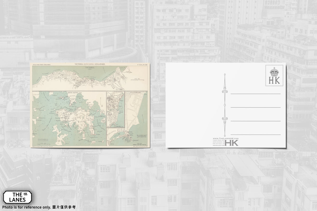 1888 Map of Hong Kong A6 Postcard - The Lanes HK