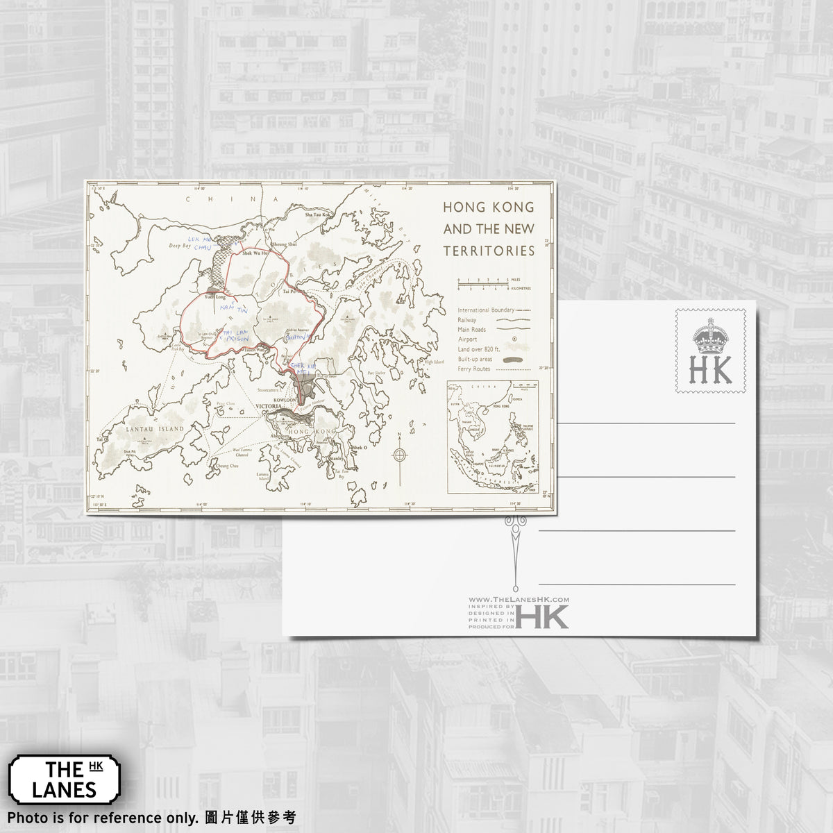 1965 Map of Hong Kong A6 Postcard - The Lanes HK