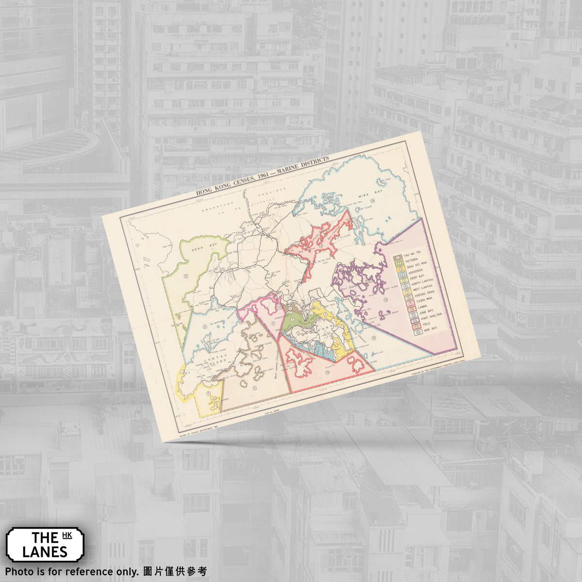 1961 Map of Hong Kong A6 Postcard (A) - The Lanes HK