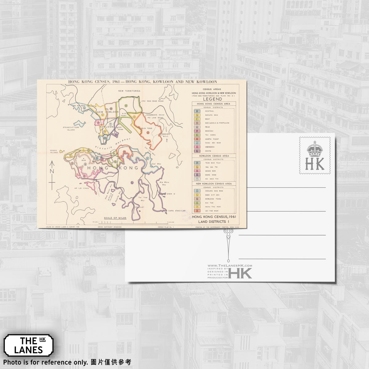 1961 Map of Hong Kong A6 Postcard (B) - The Lanes HK