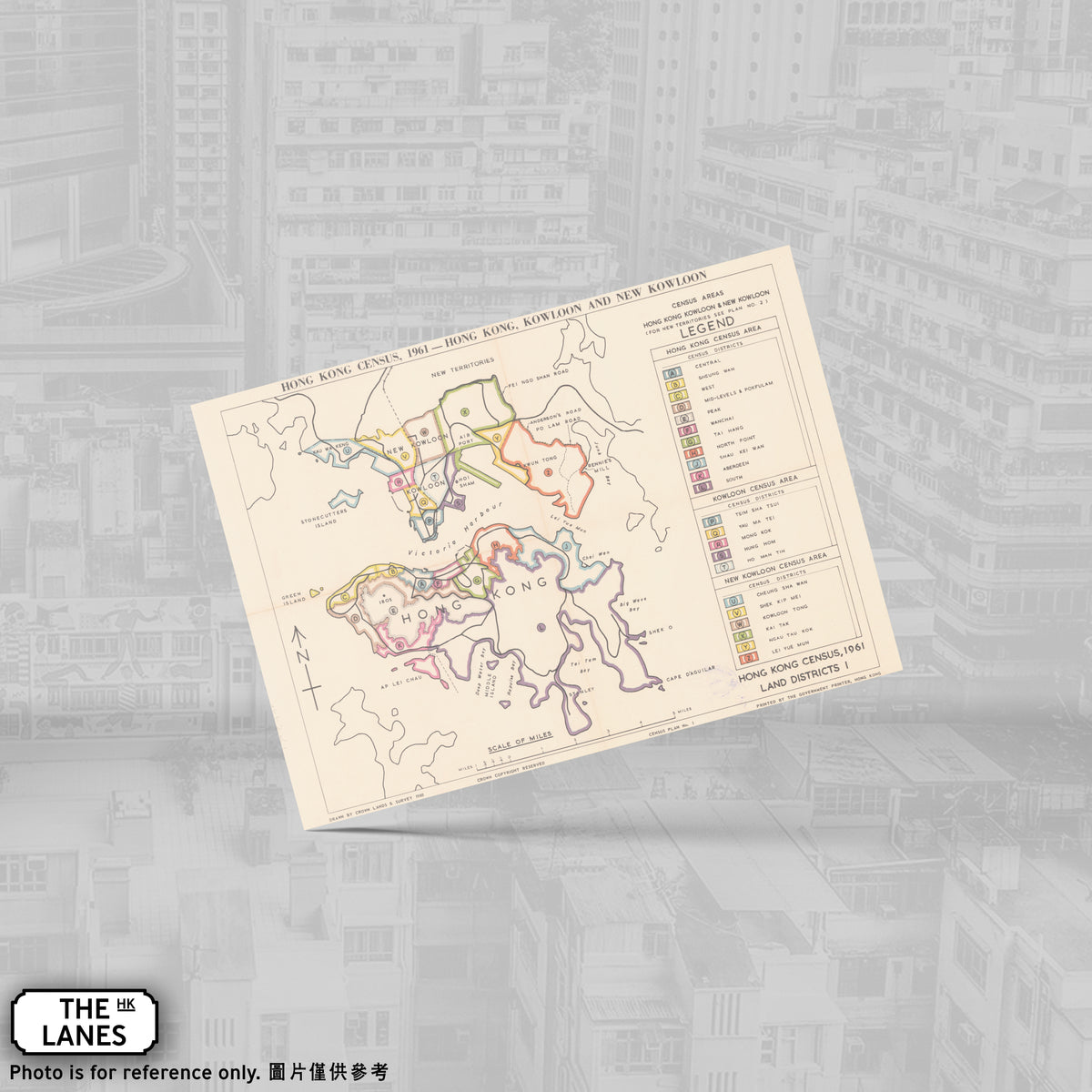 1961 Map of Hong Kong A6 Postcard (B) - The Lanes HK