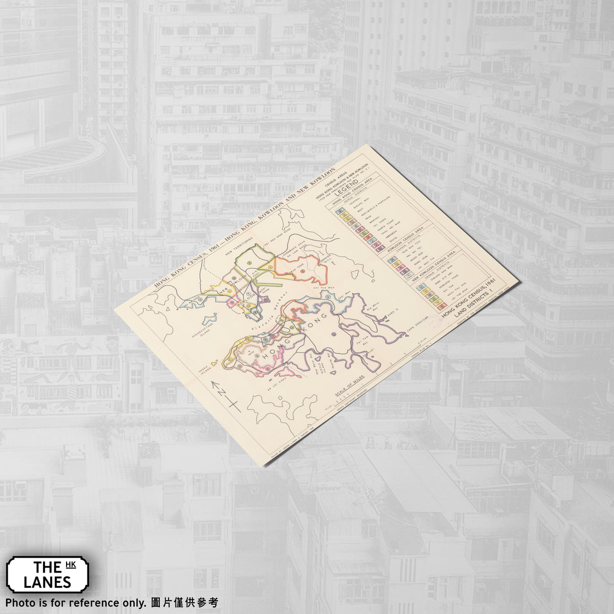 1961 Map of Hong Kong A6 Postcard (B) - The Lanes HK