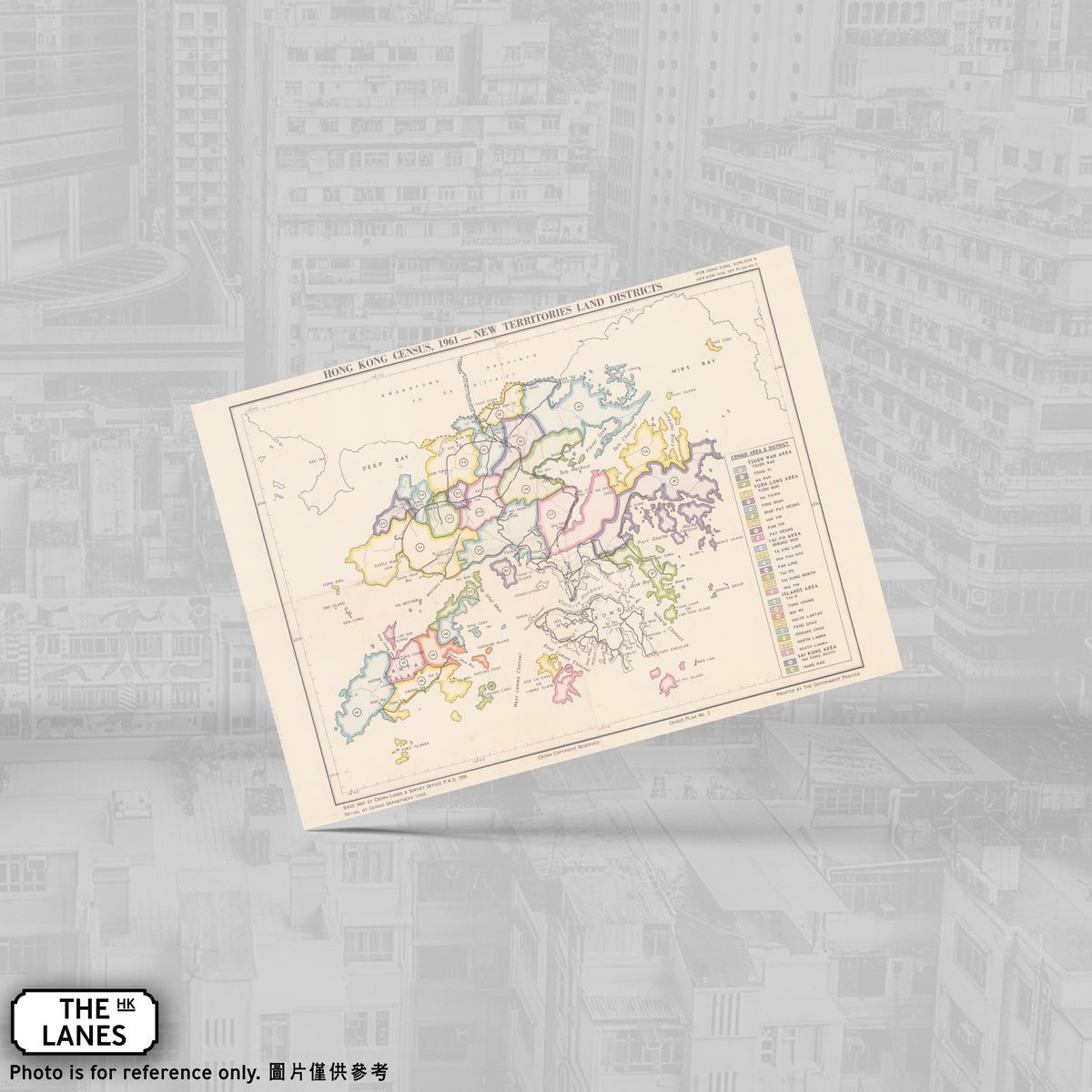 1961 Map of Hong Kong A6 Postcard (C) - The Lanes HK